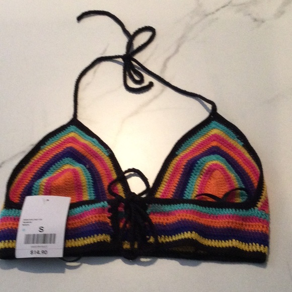 NWT Forever 21 multicolored crochet halter crop or bikini top, small. - Picture 3 of 4